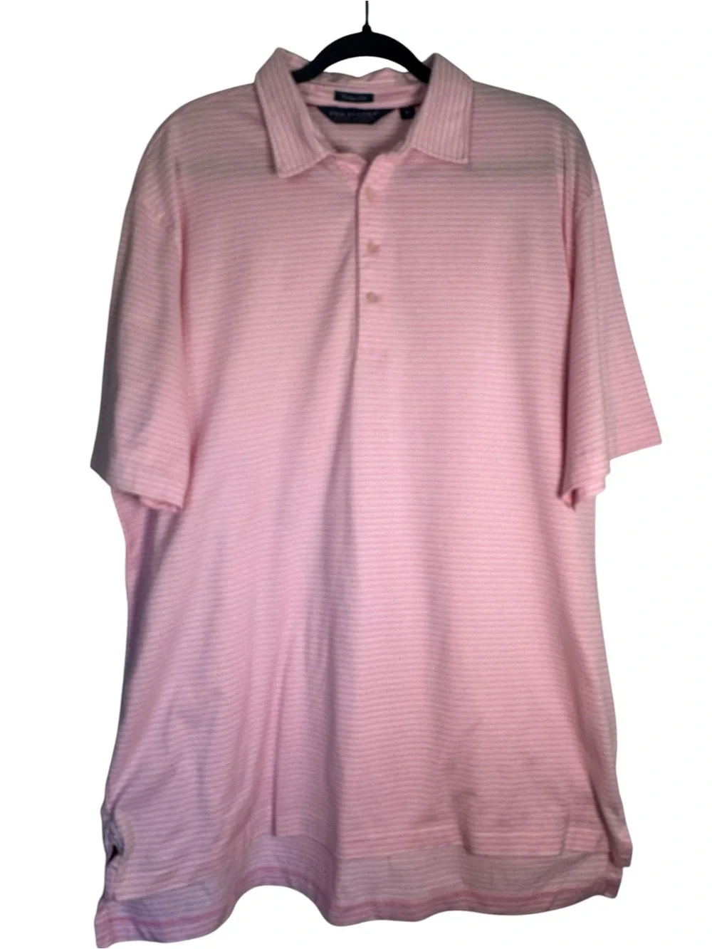 Polo Golf Ralph Lauren Light Pink & White Striped 100% Cotton Polo Shirt XLarge